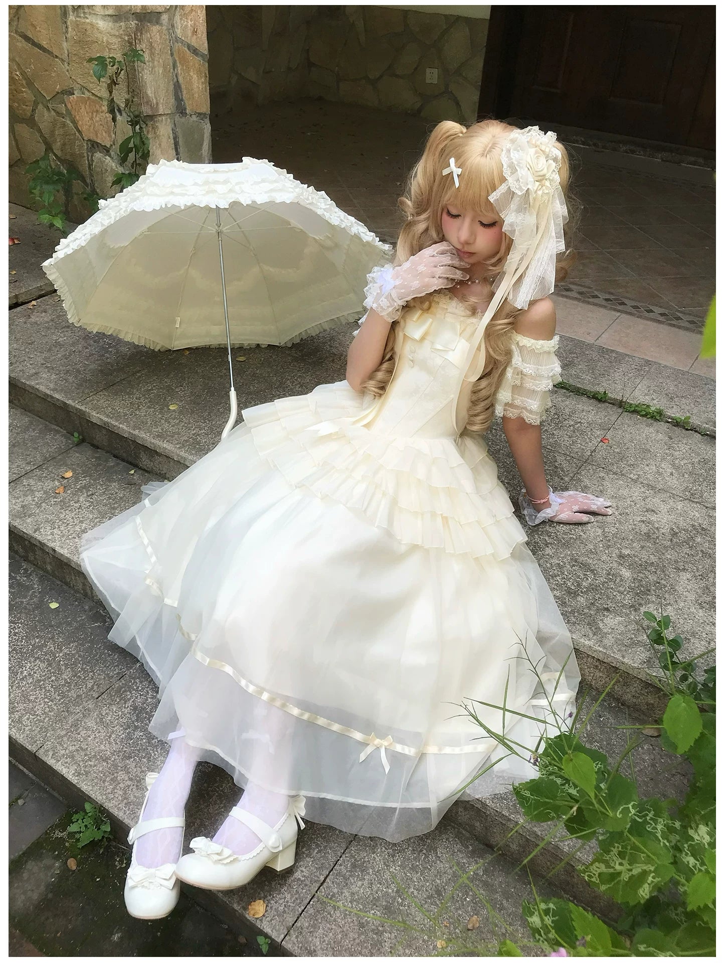 MistKiss Lily - Classic Lolita Tiered Hem JSK Dress, Fishbone Waist 45318:853761