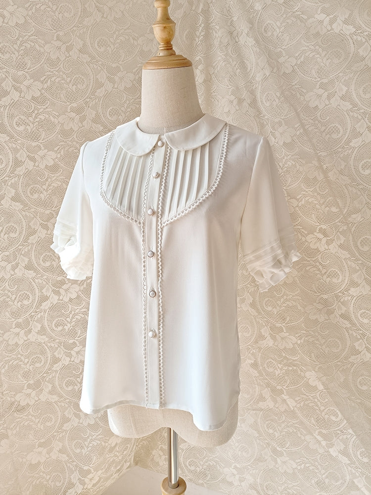 Youlan Lane - Elegant Lolita Chiffon White Short Blouse XS white