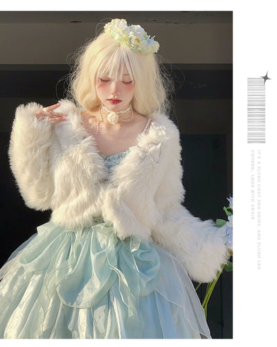 Urtto~Snow Song~Winter Lolita Coat Faux Fur Warm Plush Set   