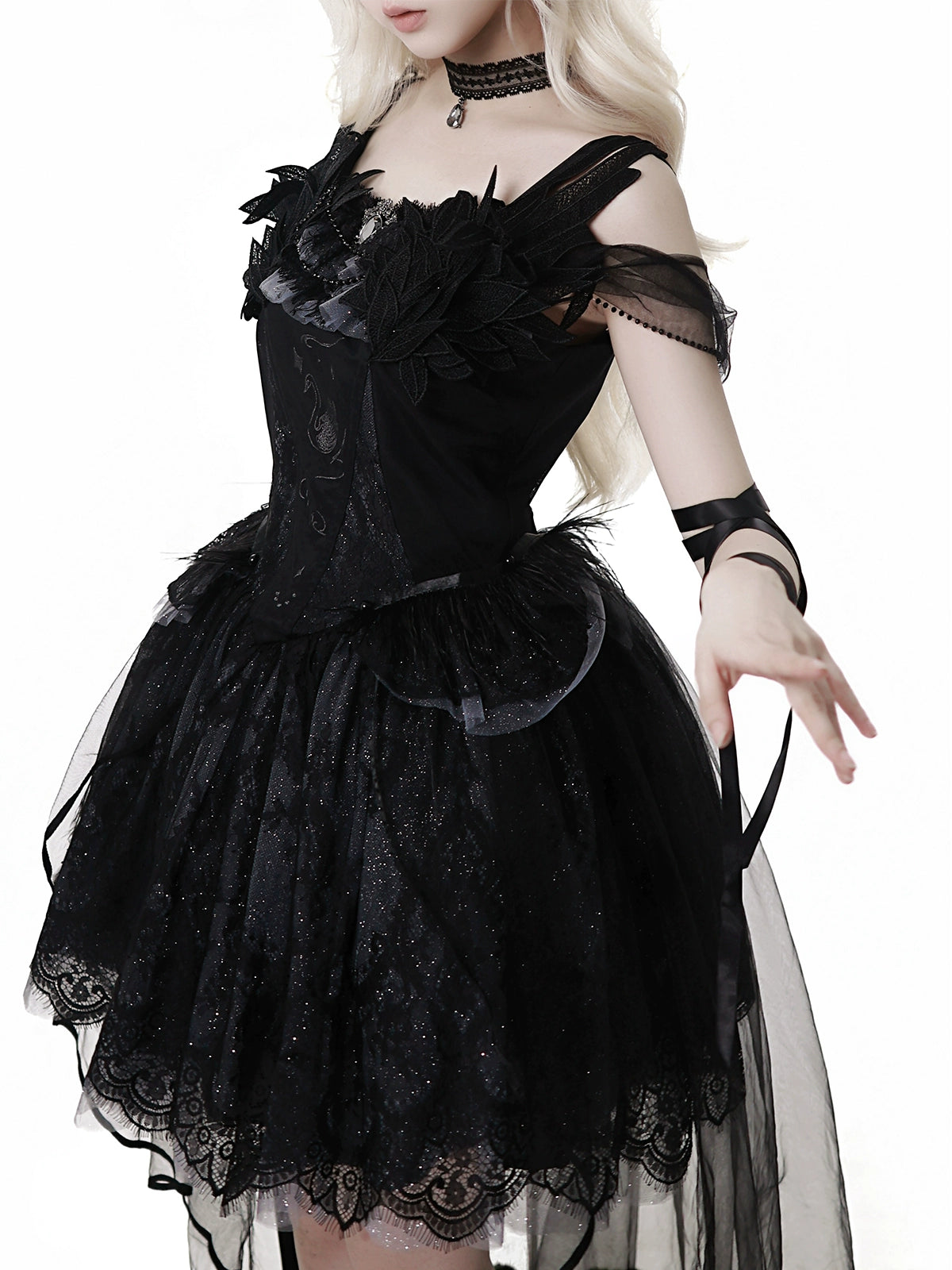 Your Princess - Star Swan Dream - Black Gothic Lolita JSK Dress, Swan Embroidery 43363:798577