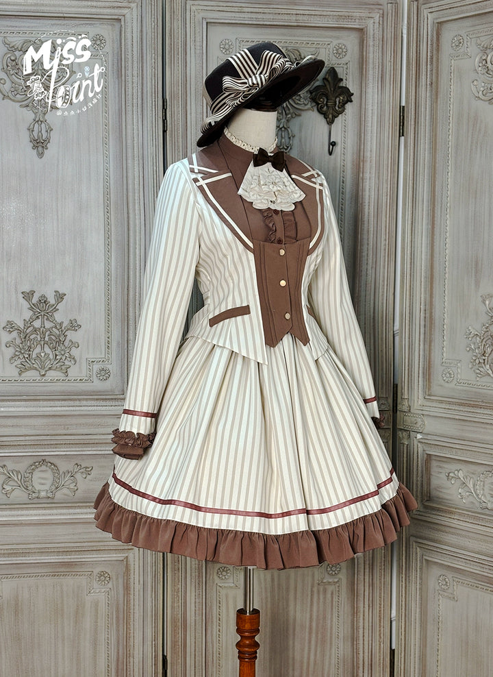 Miss Point~Classical Chocolate~Classic Lolita Jacket Elegant Striped Short Outwear