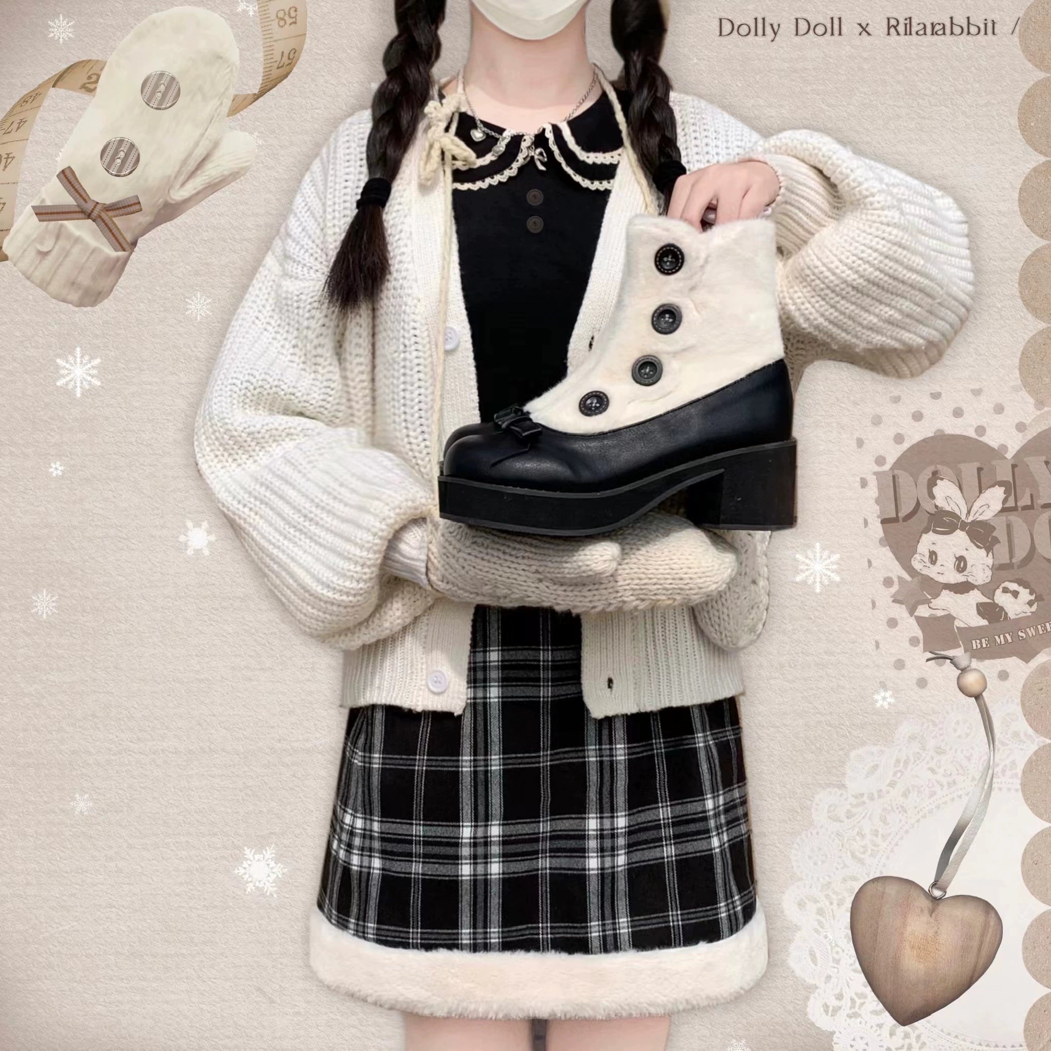Dolly Doll~Winter Lolita Boots Fur Mary Jane Lolita Low Heel Shoes 32674:403264