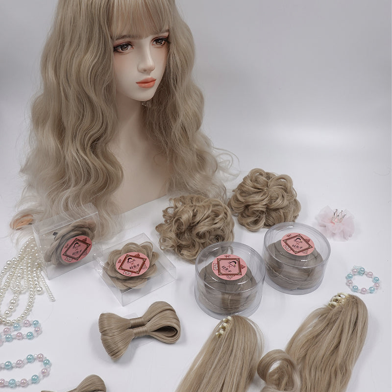 (BFM)RainbowMe~Lolita Long Wig Gradient Matte Wool Curl Full Set Linen-colored long curly wig full matching set  