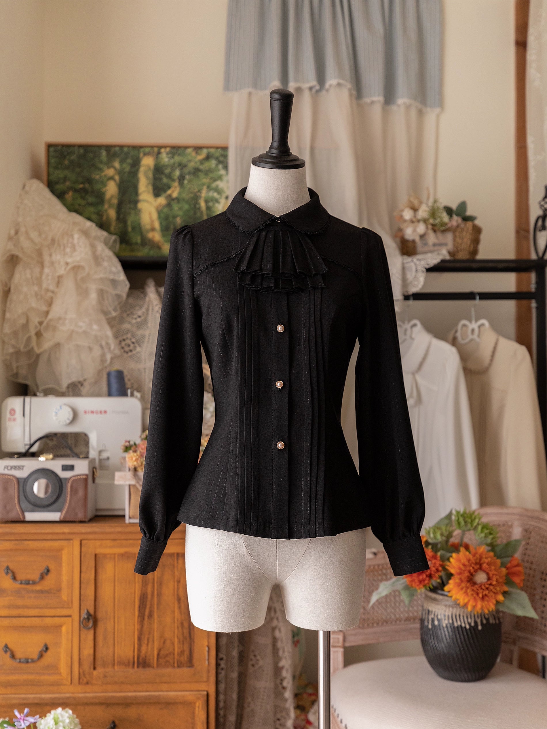 Forest Wardrobe - Little Manor - Classical Lolita JSK Dress & Long Sleeve Blouse S Black Blouse