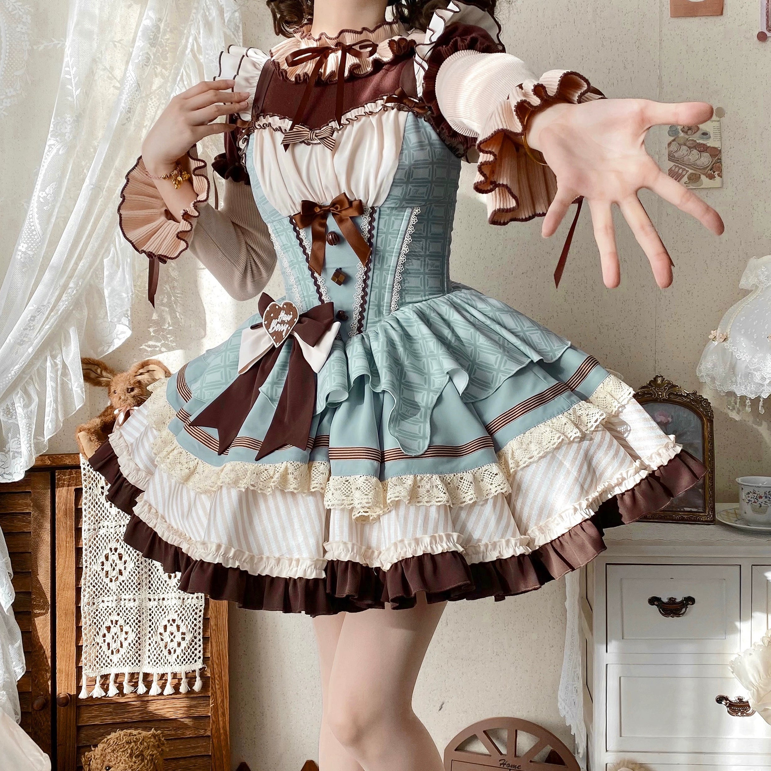 Hawthorn Berries - Thin Choco - Sweet Lolita Petite JSK Puffy Mini Dress KC