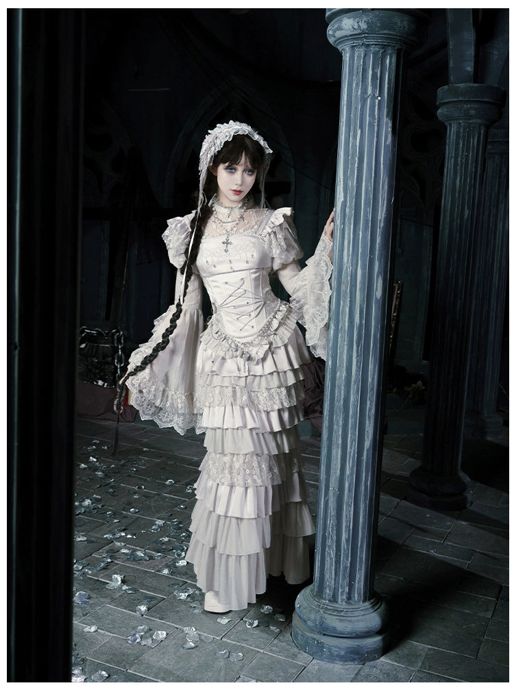 With PUJI - Letter and Poetry · Humanoid Robot - Silver Gothic Lolita Mermaid Skirt Set 43861:787641