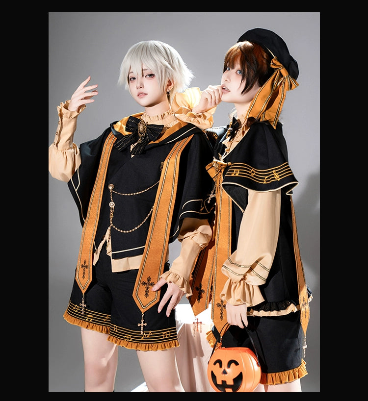 Forest Fluorescent Carps - The Choir of The Church 2.0 - Ouji Lolita Shorts Set in Two Styles Black Beret Only S