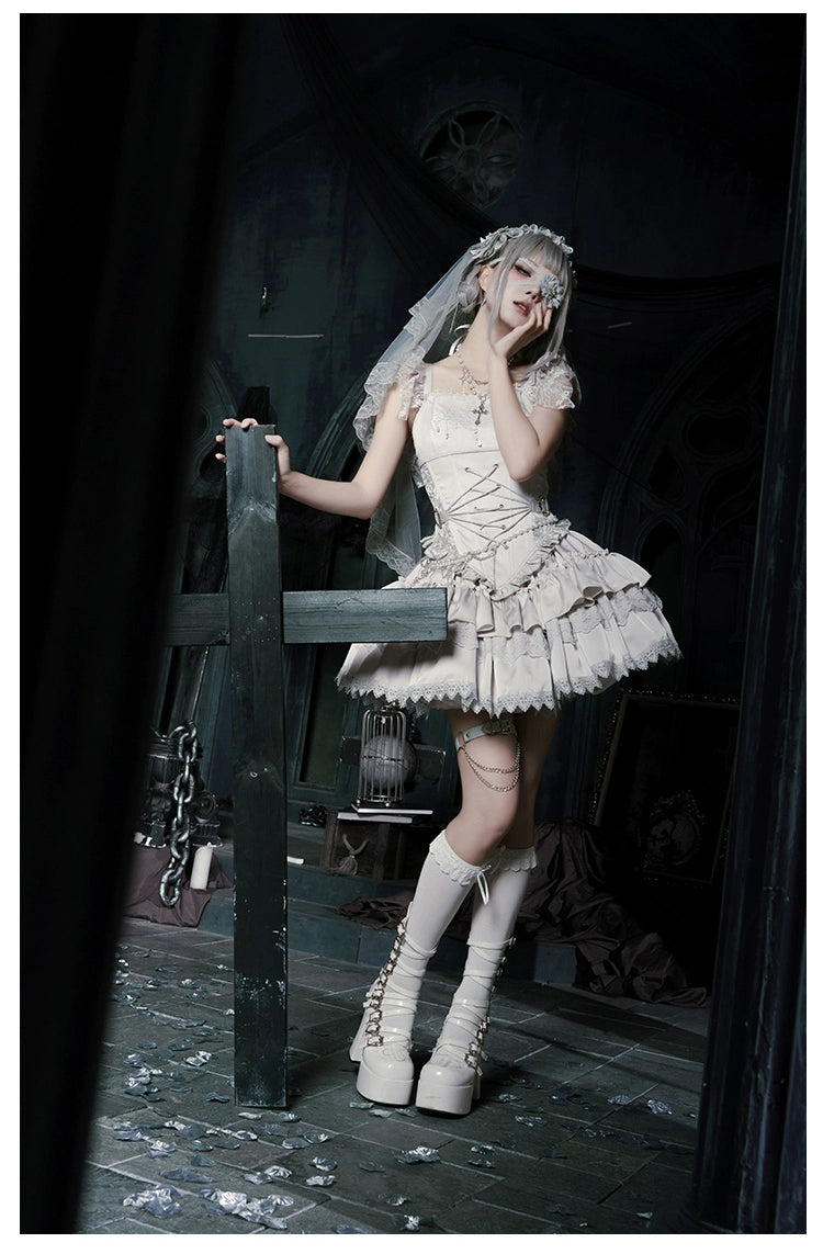 With PUJI - Letter and Poetry · Humanoid Robot - Silver Gothic Lolita Mermaid Skirt Set 43861:787644