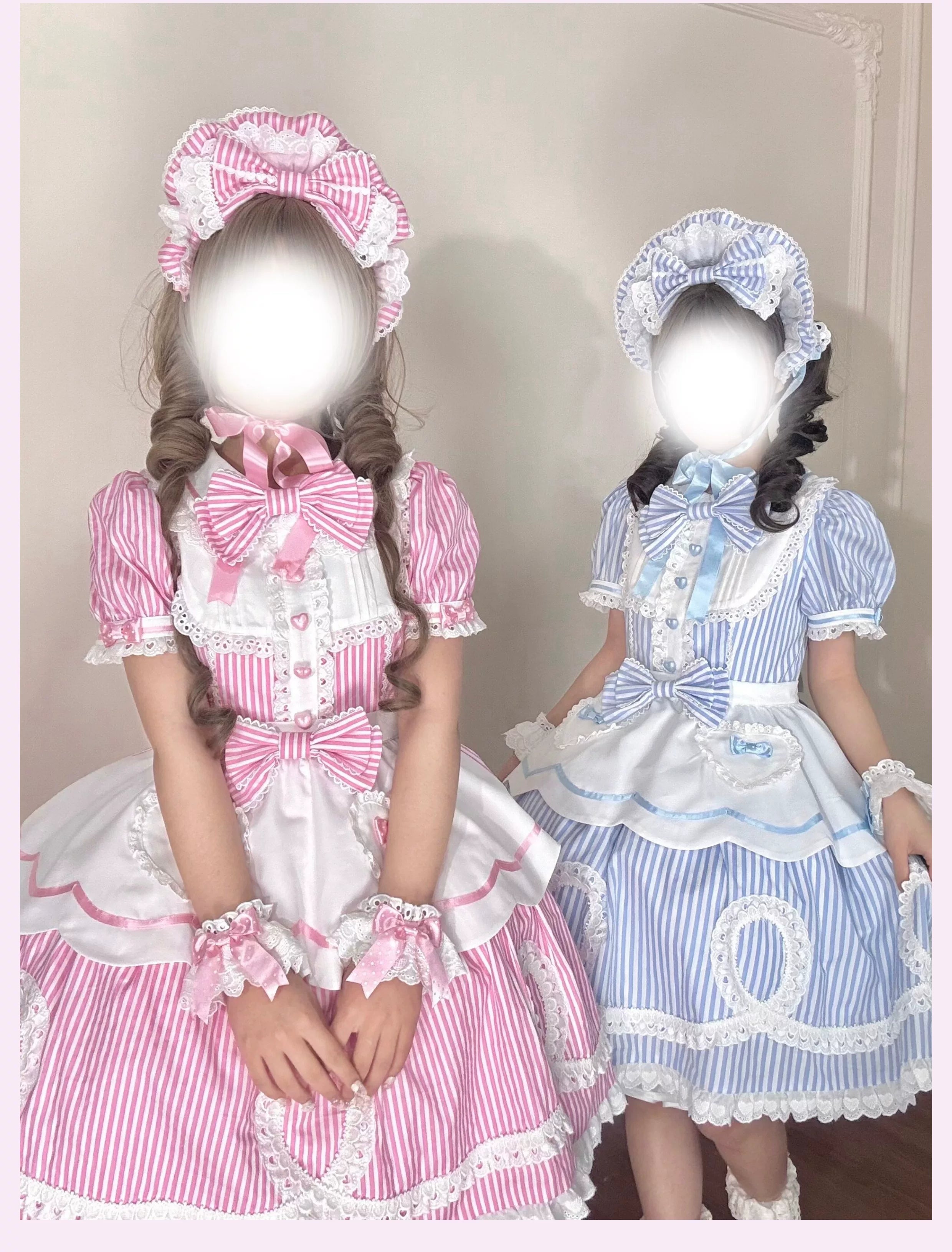 Candy Shop Manager - Old School Lolita Striped OP Dress, Detachable Apron 44788:822072