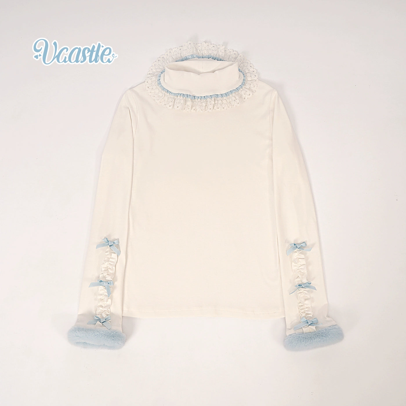 (Buy for me) Vcastle~Sweet Lolita High-neck Long Sleeve Sweater S white-blue 