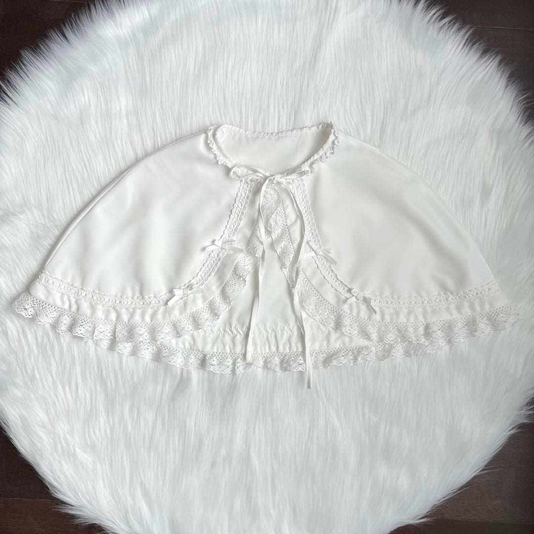 Mengfuzi~Doll Heart~Gorgeous Lolita Dress Vintage OP Cape Set S White cape 