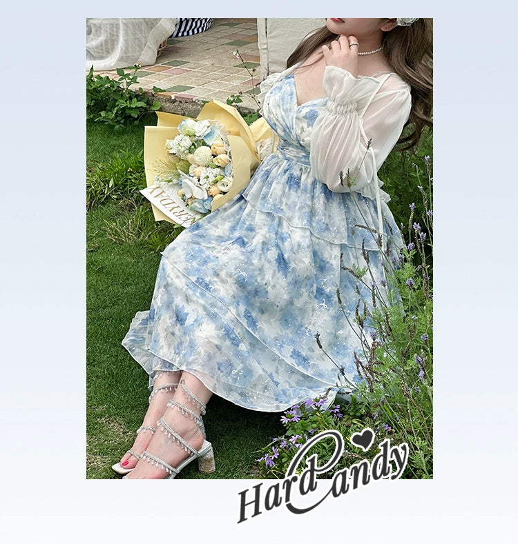 Yingtang~Plus Size Blue Lolita JSK Dress Cardigan Set New Arrival   