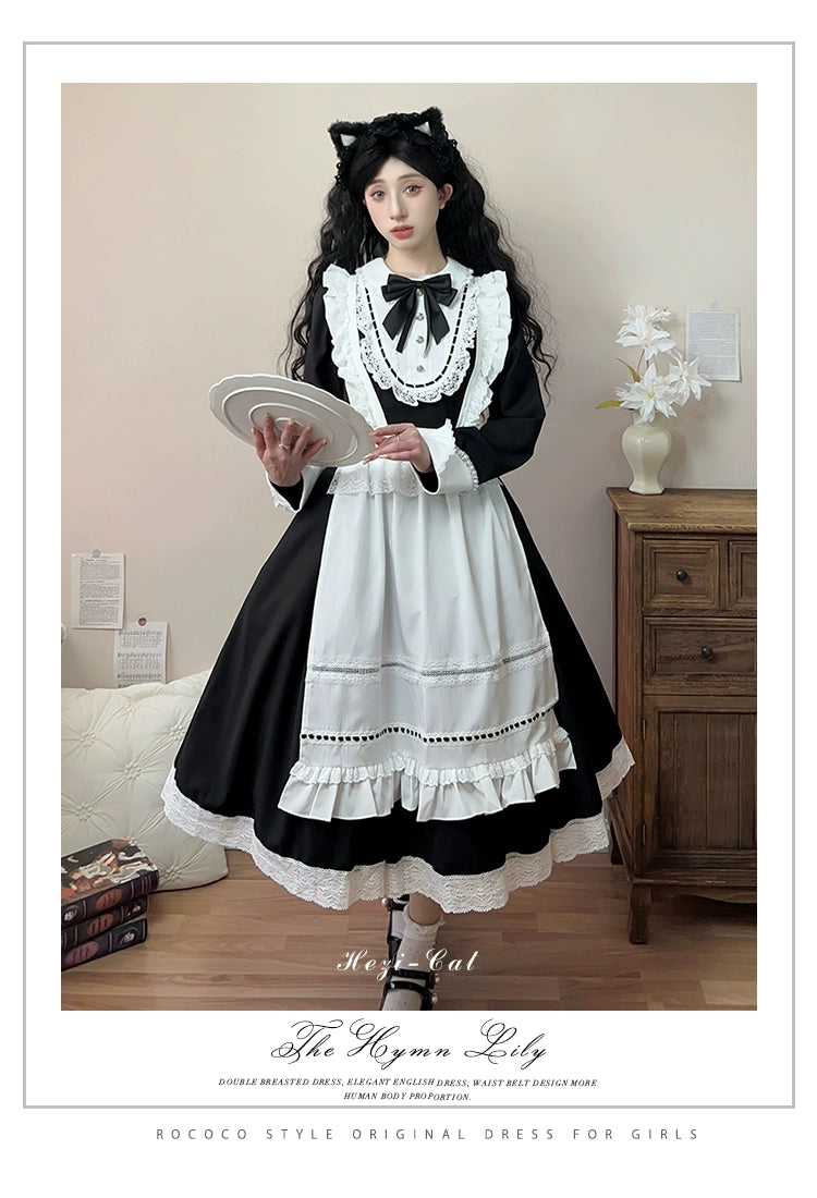 Hezi's Cat Haven~Black Cat Butler~Maid Lolita OP Dress Elegant Black and White Dress