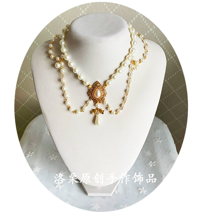 Luo Li~Wedding Lolita Necklace Multi-layer Pearl Pendant   