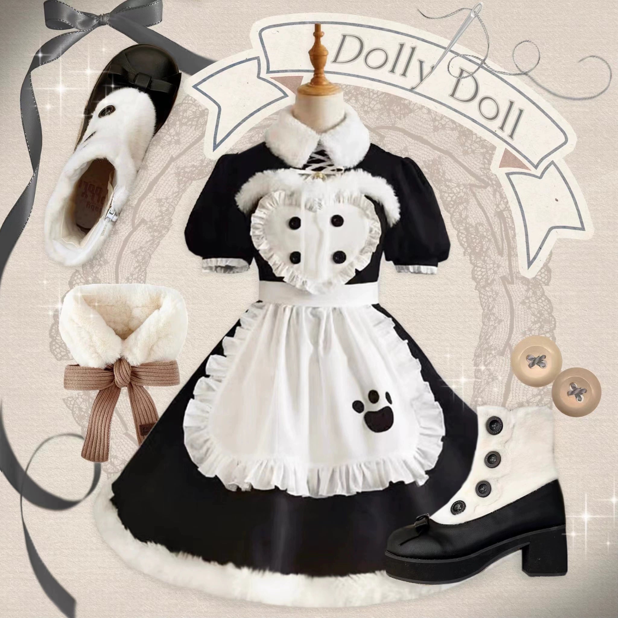 Dolly Doll~Winter Lolita Boots Fur Mary Jane Lolita Low Heel Shoes 32674:403388