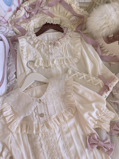 3 Puppets~Elegant Lolita Bear Embroidery Mutton Sleeve Blouse S bear embroidery shirt 