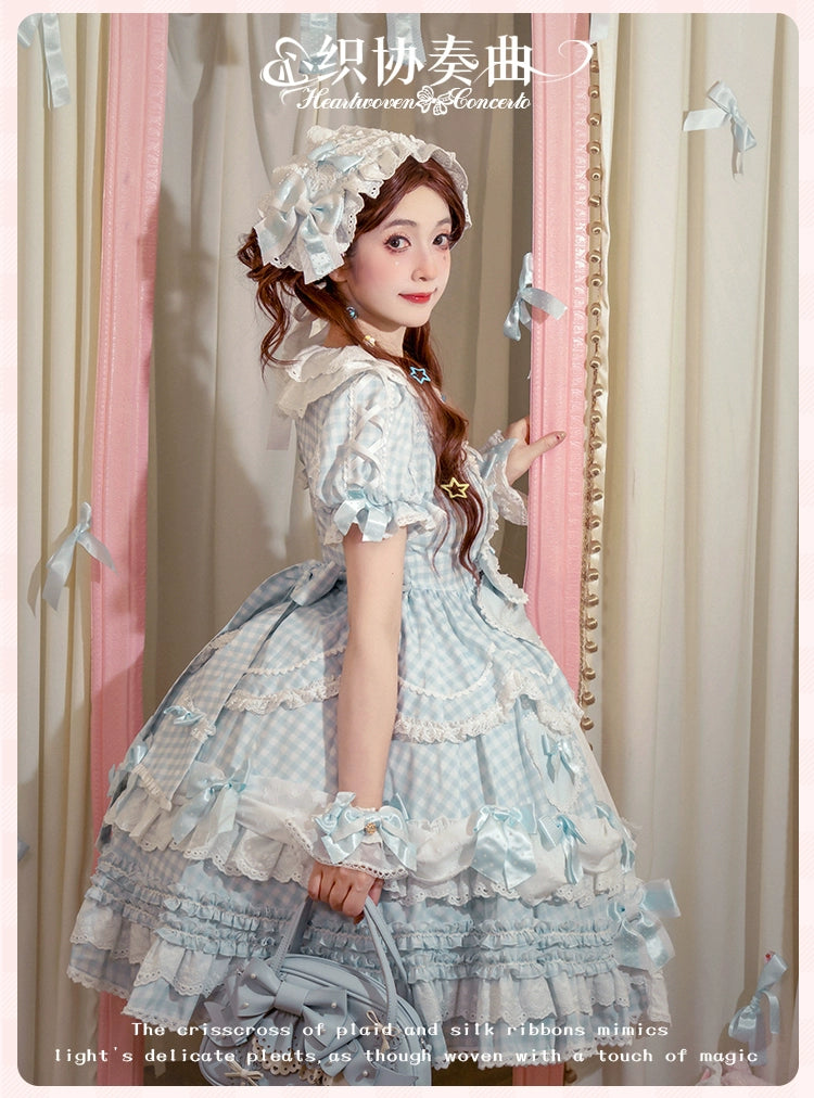Mademoiselle Pearl - Heart Woven Concerto - IP Collab Sweet Lolita OP Dress, Bow Accents