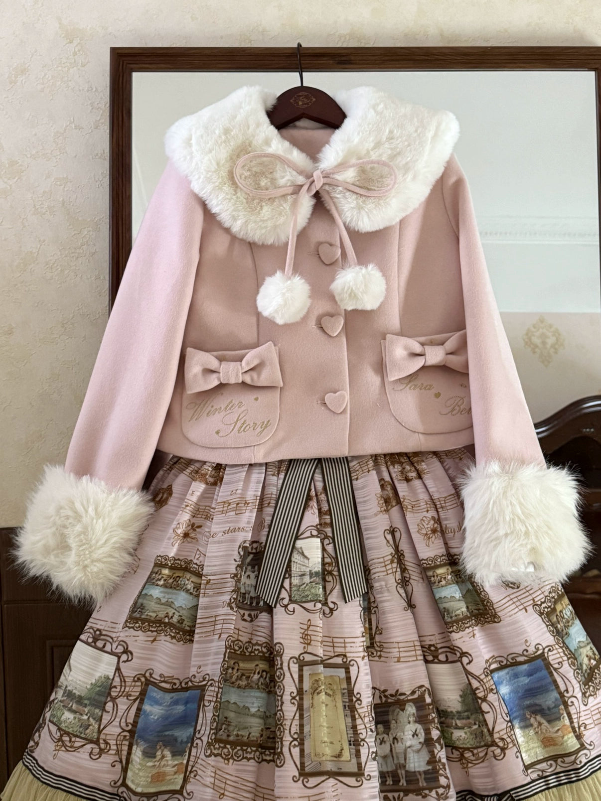 Sara Bell - Winter Story - Winter Kawaii Lolita Short Coat, Detachable Fur Collar (L M S) 44068:794422