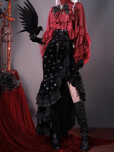 (Buyforme)ZJstory~ Atlantica Star Lolita Fishbone Corset Glamorous Mermaid Skirt XS black mermaid skirt only 
