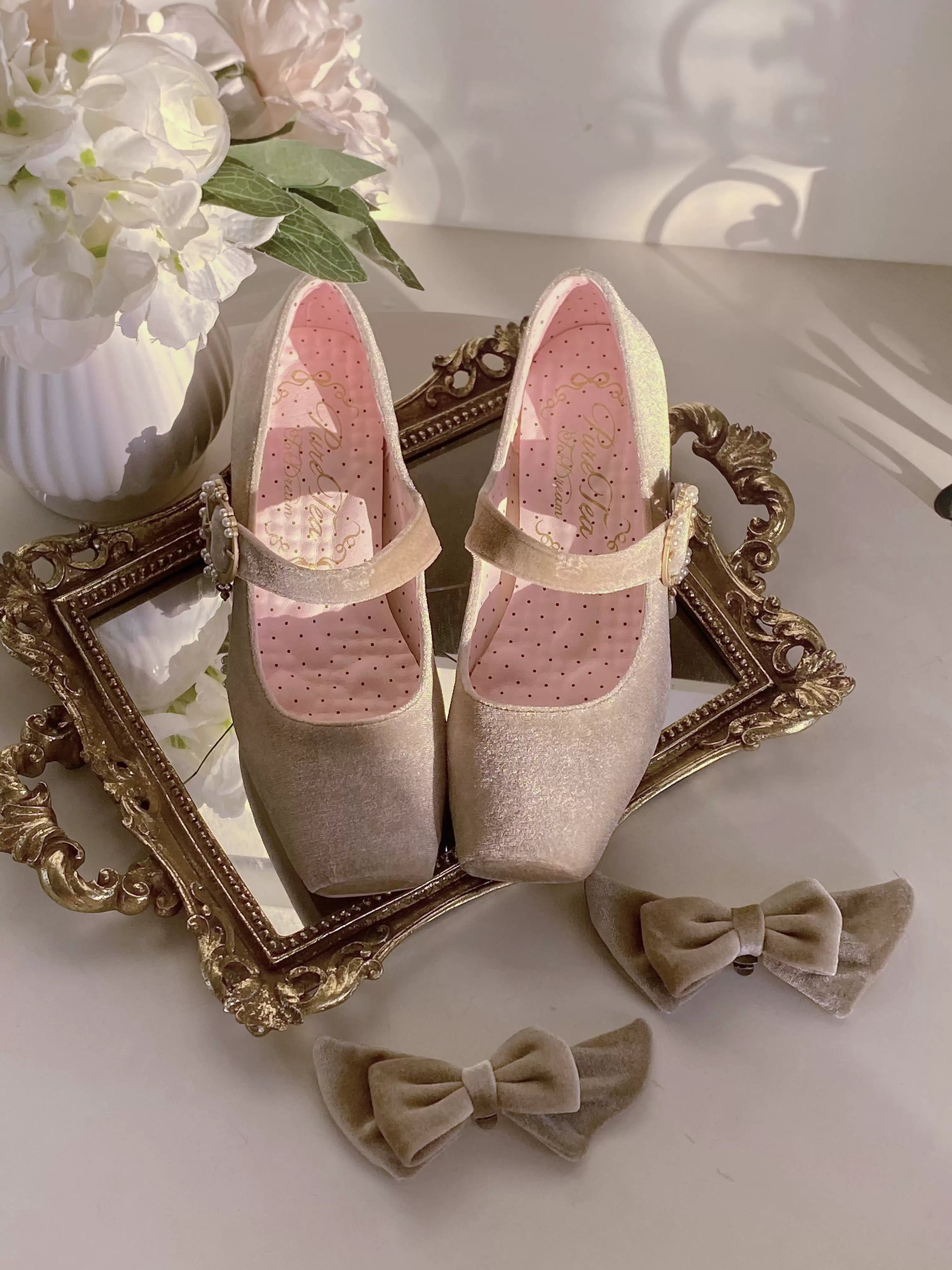 Pure tea for dream~Angel Velvet~Sweet Lolita Shoes Mid-heel Velvet Shoes 32816:394206