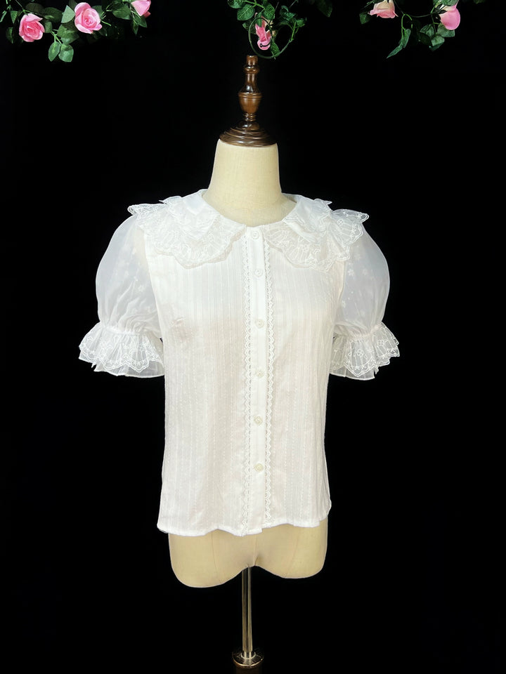 DMFS~Sweet Lolita Shirt Cotton Lolita Blouse Doll Collar milky white S 