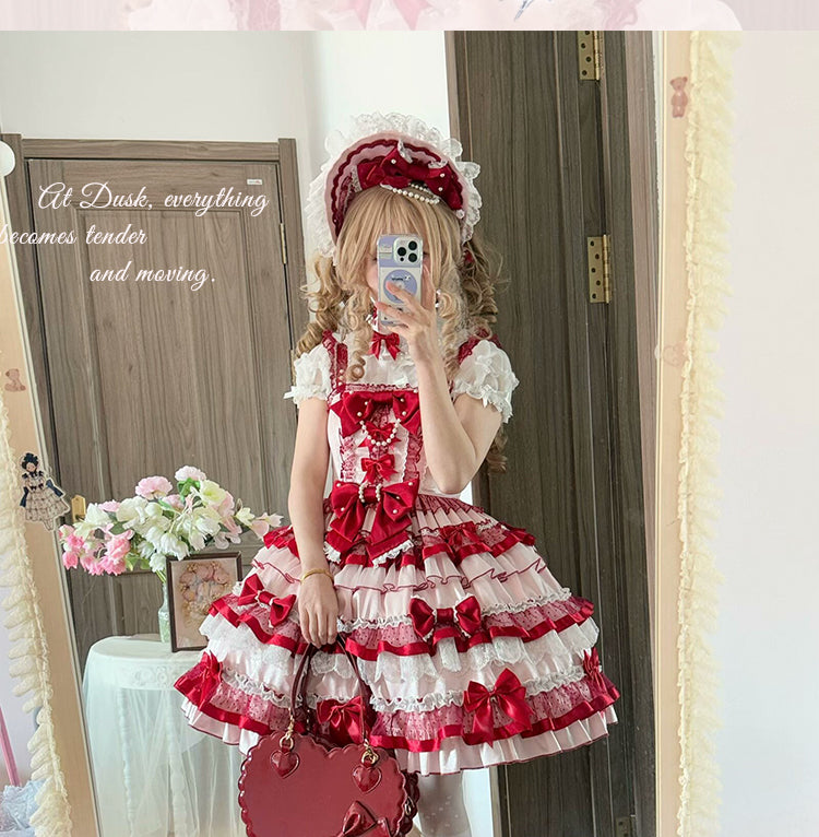 Sakurahime~Ribbon Strawberry~Sweet Lolita JSK and BNT with Old School Lolita Style 42537:744364