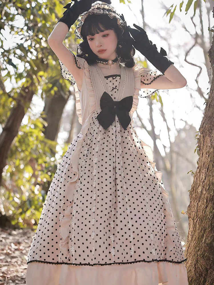 Cat-Romance~Coconut Milk Boo Boo~Elegant Lolita Polka Dot OP S-M short version  FS 