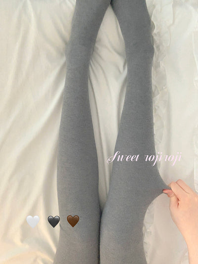 Roji roji~Cotton Lolita Pantyhose Thickened Winter Pantyhose Leggings Fleece (recommended to wear above 10 degrees) Light Gray 