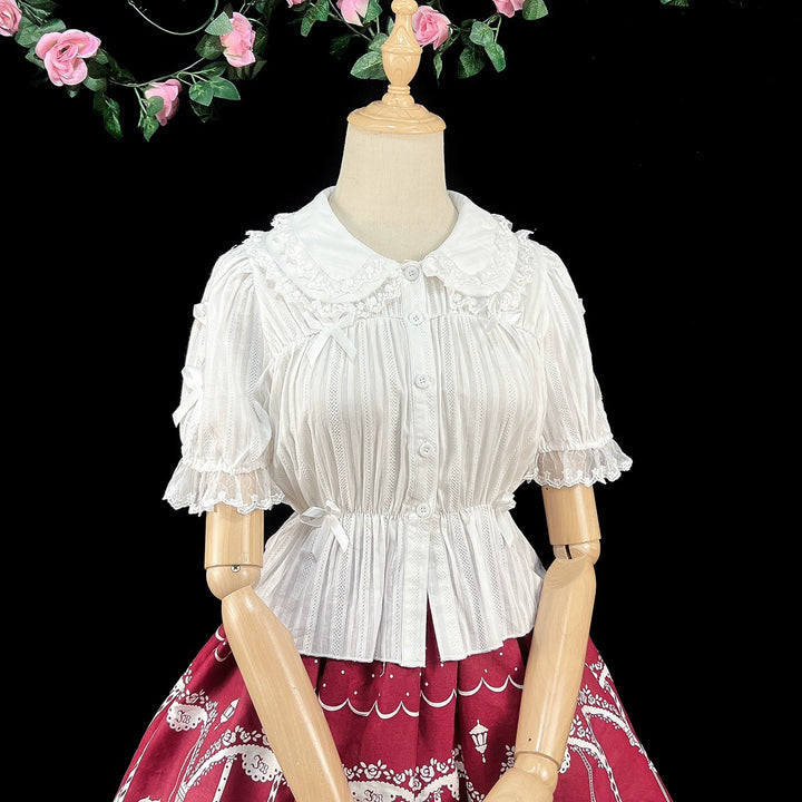 DMFS Lolita~Sweet Lolita Shirt Doll Collar Blouse High-waisted S Ivory short sleeve 