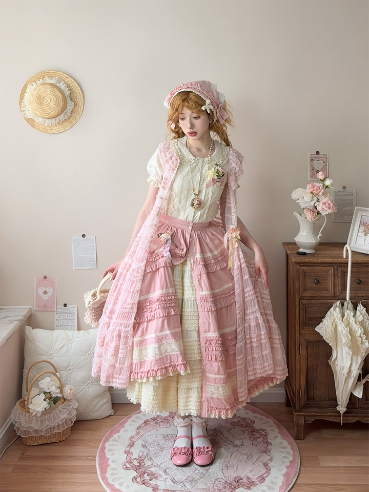 Miss Point~Cat Rose Tea~Elegant Lolita SK Pure Cotton Open-front Skirt