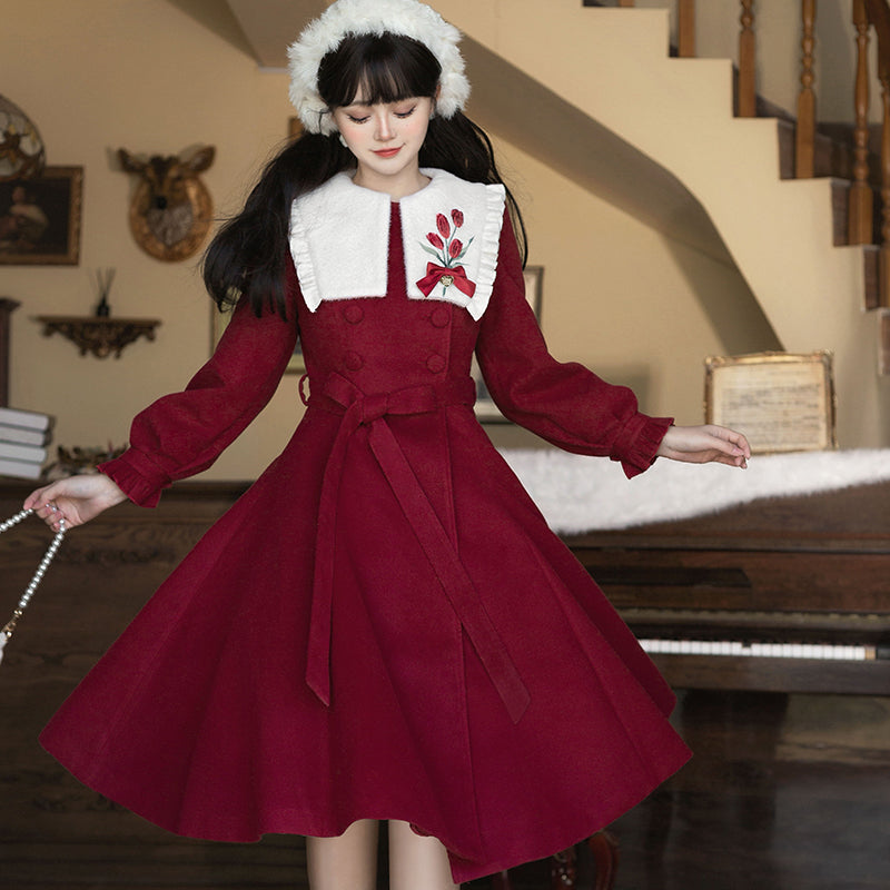 Letters from Unknown Star - Tulip Coat - Winter Elegant Lolita Dress Overcoat S red