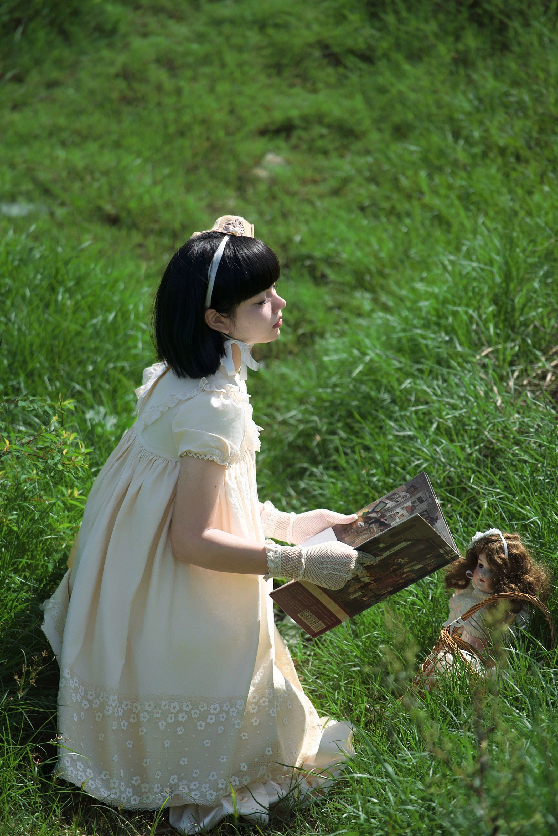 Fresh Tea Lolita - Meringue Frosting - Cotton Kawaii Lolita OP Dress with Satin Bow