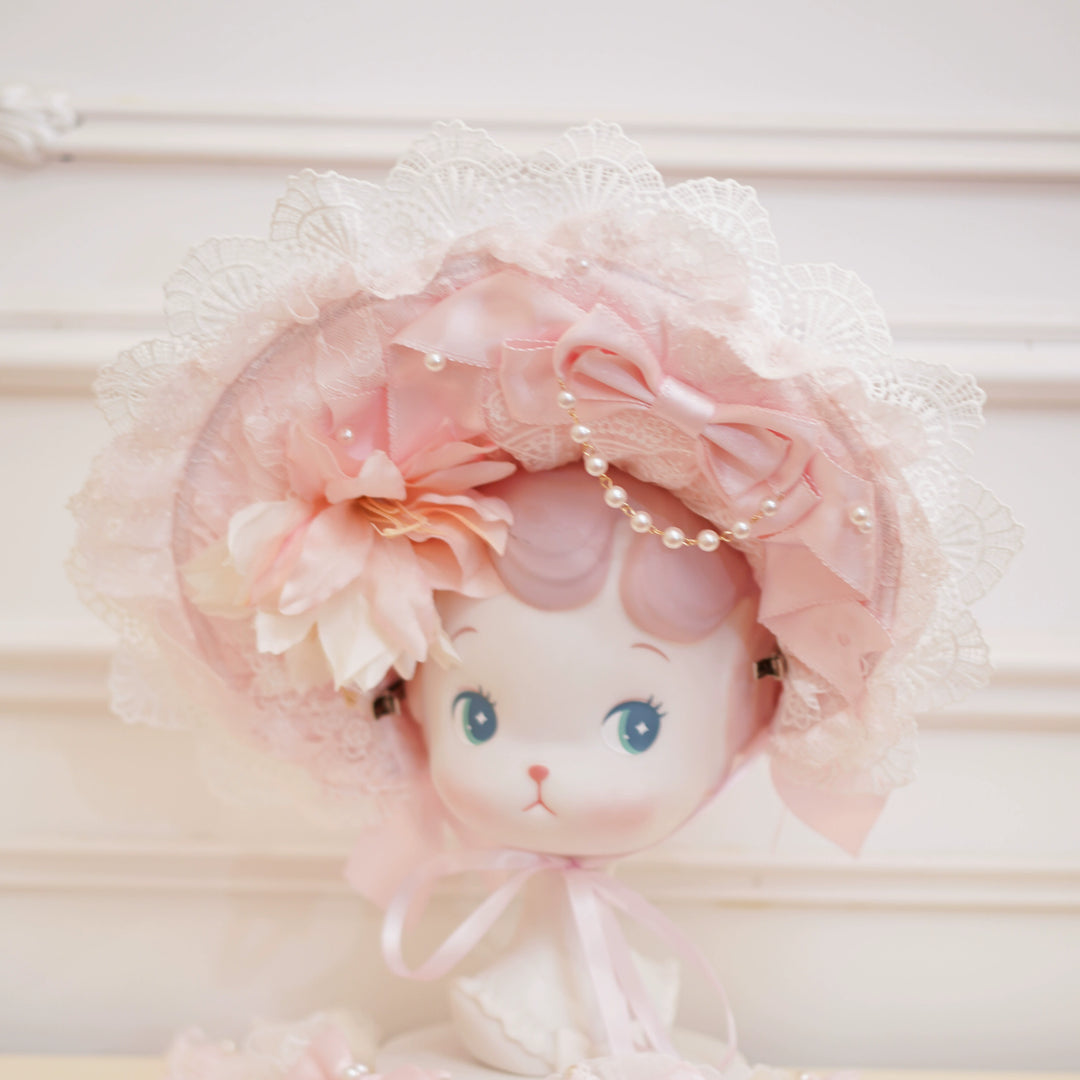 Mengfuzi~Old School Lolita Headdress Lovely Lolita BNT and Accessories Batch 6 Light Pink Bonnet Only