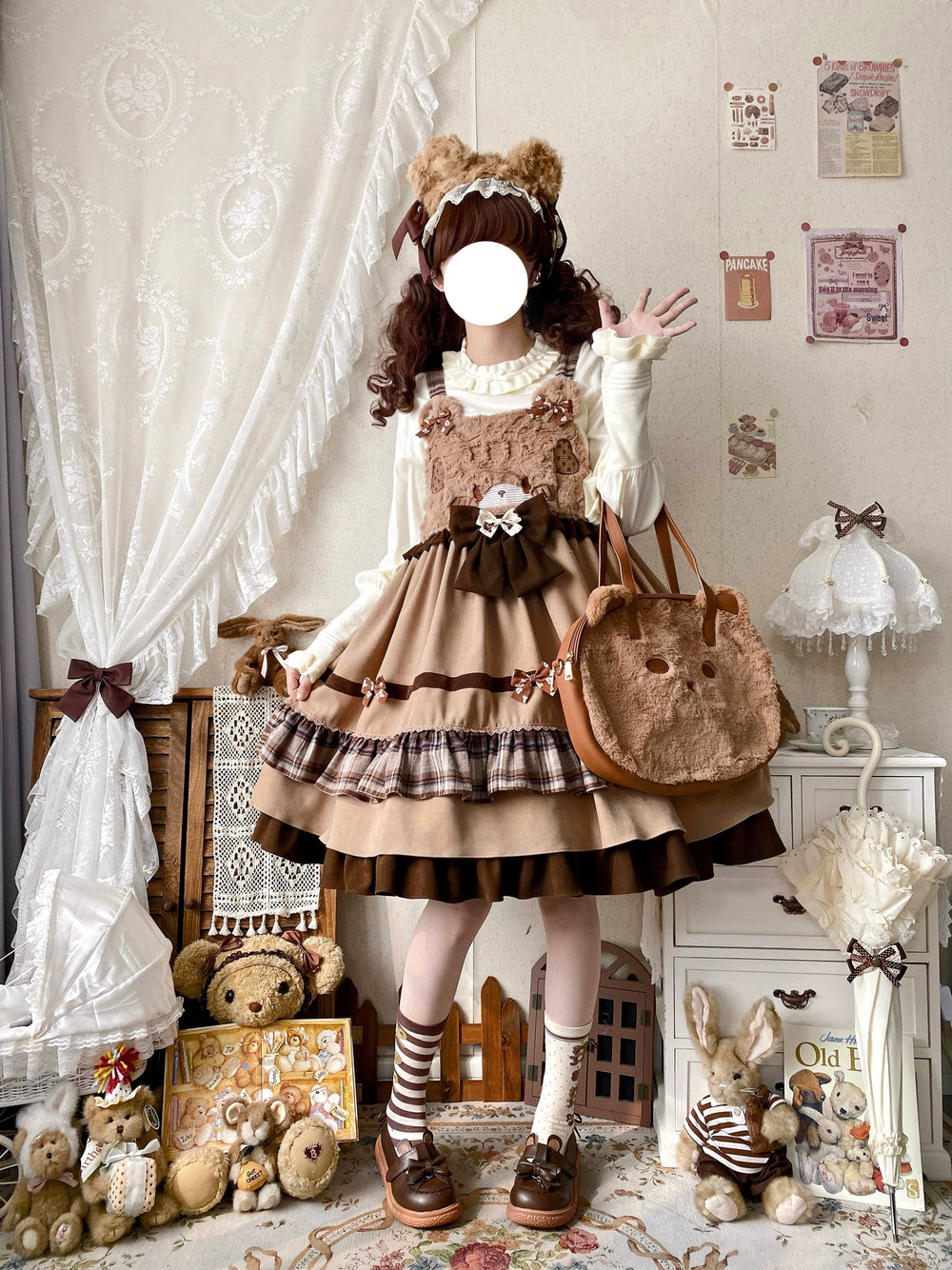 Qianmu~Teddy Bear Cake~Winter Lolita JSK Cute Bear Lolita Dress   