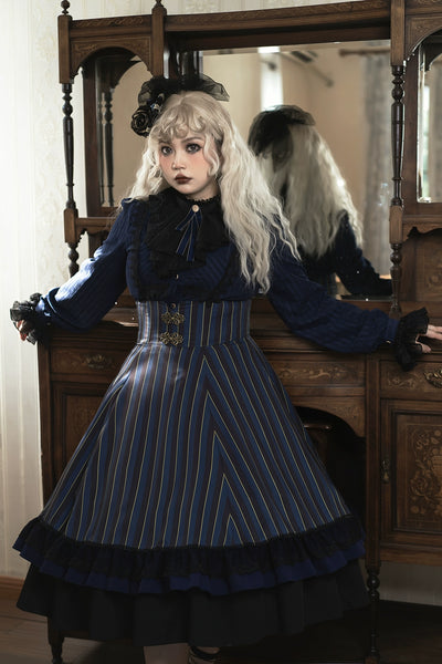 (Buyforme)Miss Point~Customized Lolita Elegant Striped High Waisted Fishbone SK   