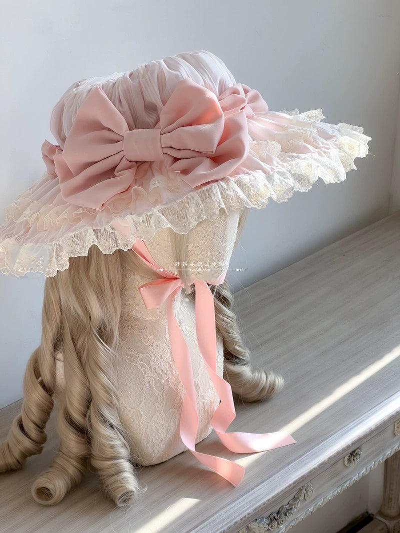 MAID~Vintage Lolita Hat Striped Lace Hat   