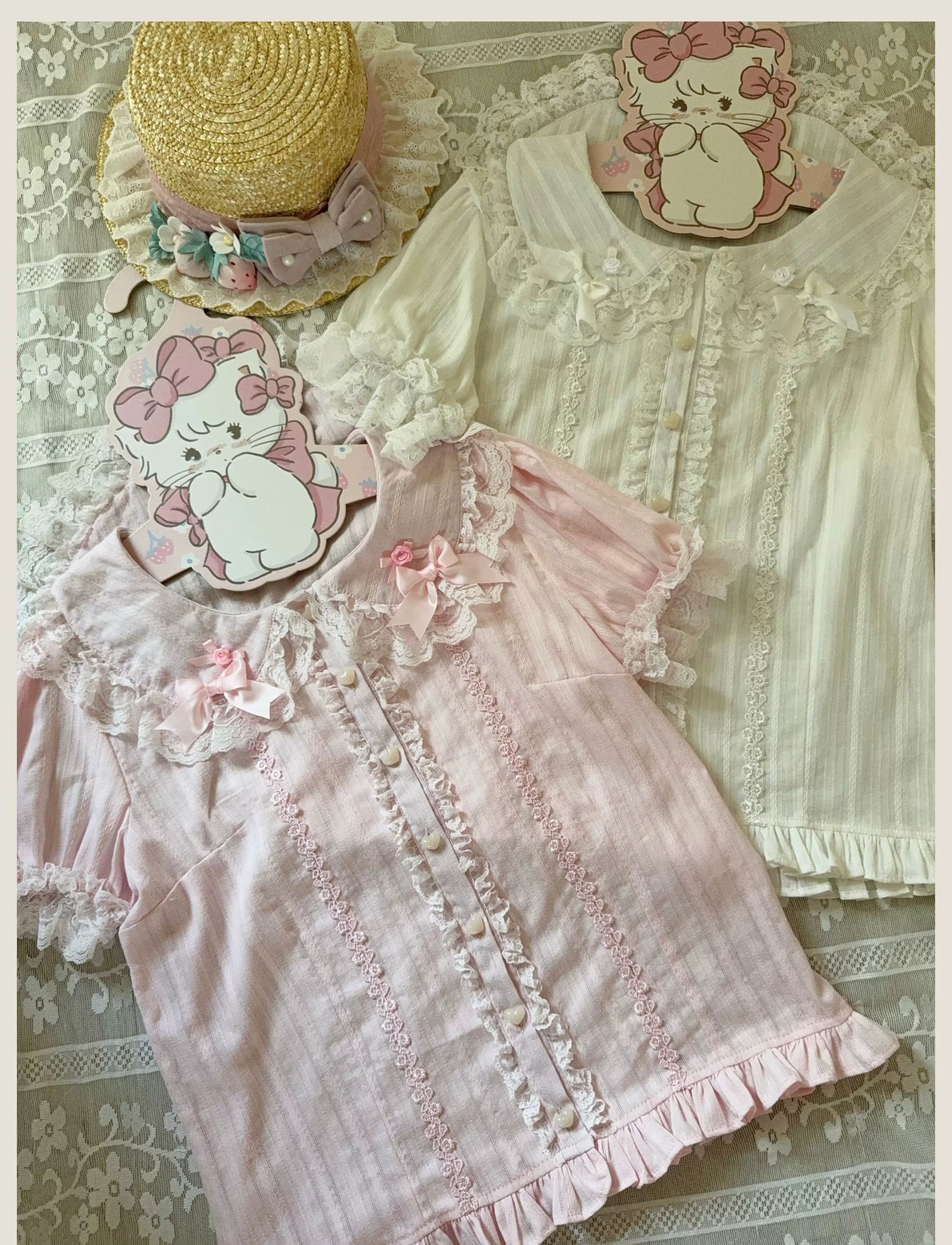 Old School Lolita Peter Pan Collar Blouse with Lace 45504:851202