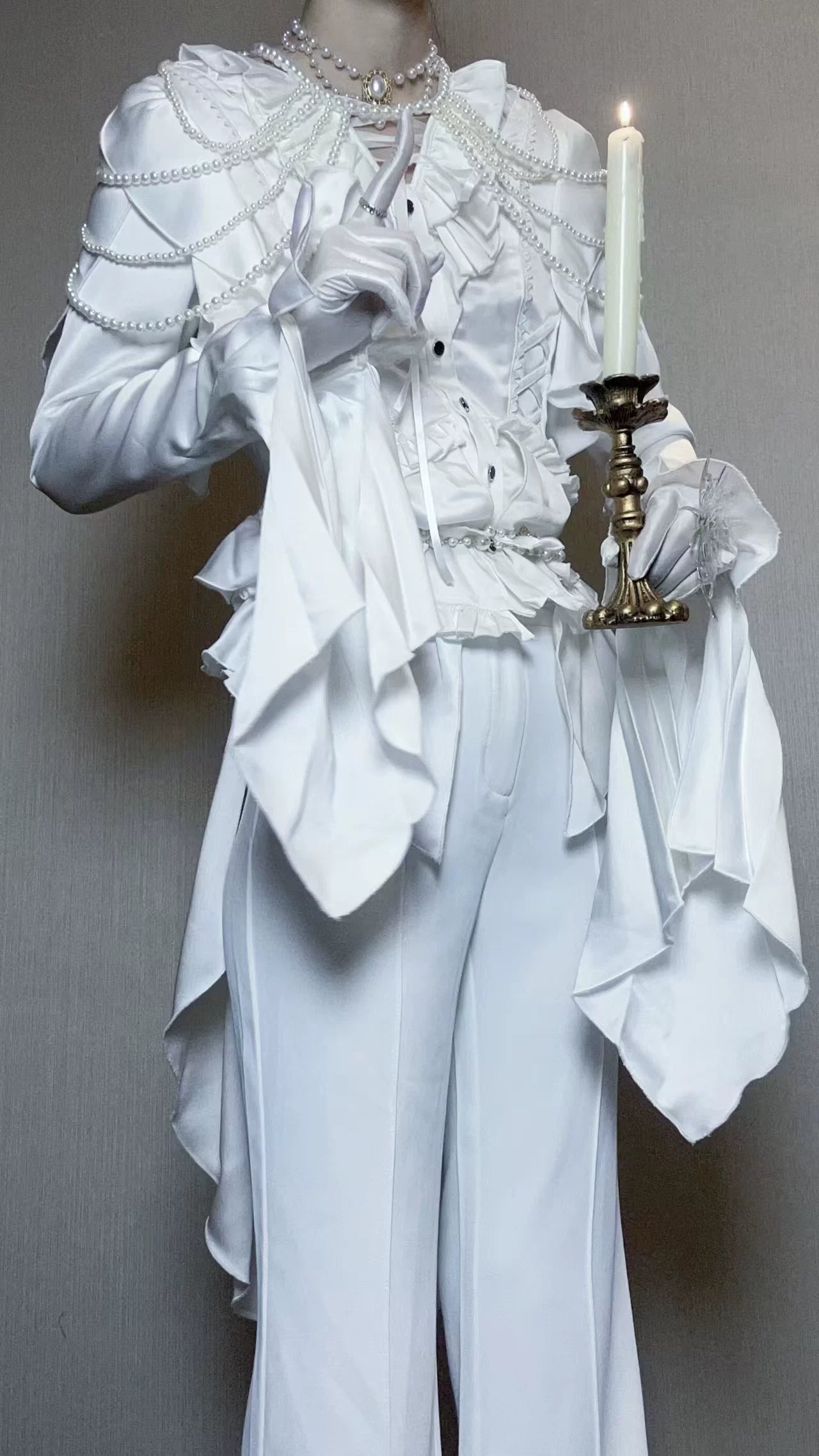 Abyssal Echo - Mermaid Inspired Ouji Lolita Shirt & Side Zipper SK Dress 44434:809283