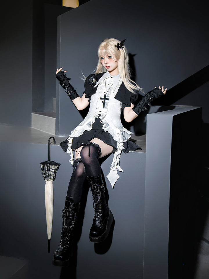Designer's Gift~Shard Gem~Gothic Lolita Skirt Set with Sleeveless Shirt & Short Jacket