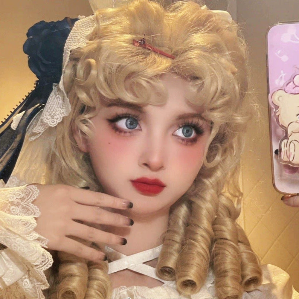 Mabuxi~Elizabeth~Light Gold Doll Lolita Wig Kawaii Roman Curls Ponytail