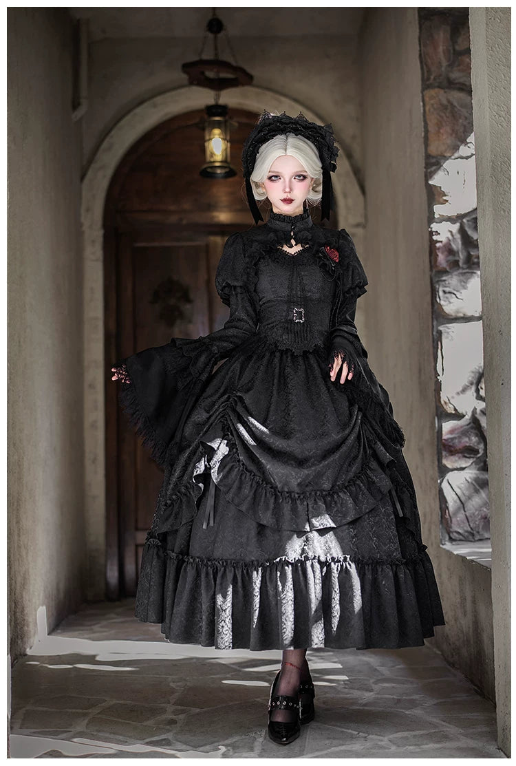 Under the Hanging Moon - Black Gothic Lolita SK Set, Modified Mamian Skirt