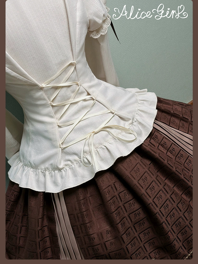 Alice Girl - Bear Chocolate Slab - Classic Lolita Slim Fit Shirt, Back Lace-up 44312:804494