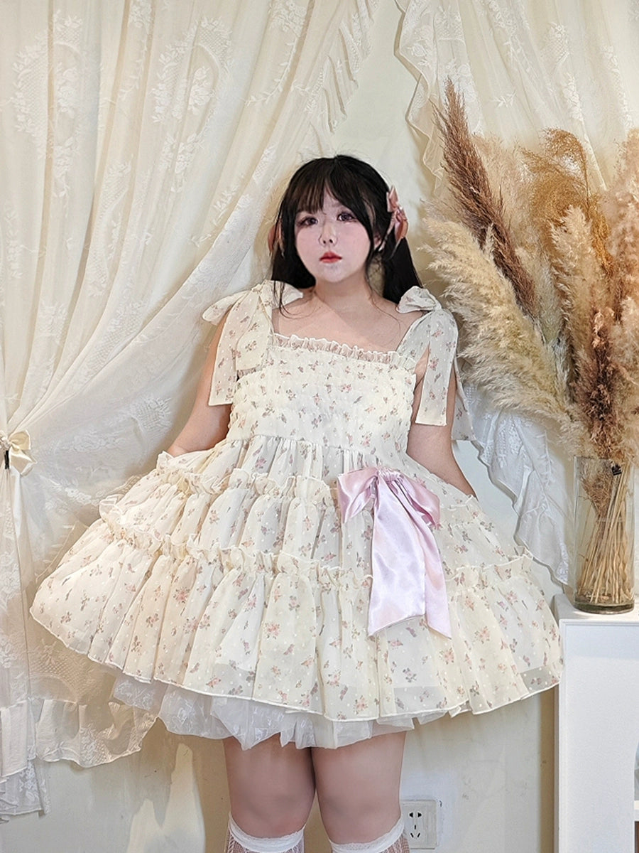 Rouroudream~Teenage Mind~Plus Size Lolita JSK Dress Chiffon Floral Print 38400:586798