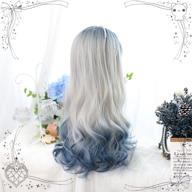 Dalao Home~Ice Curl~Blue Gradient Long Curly Highlights Wig   