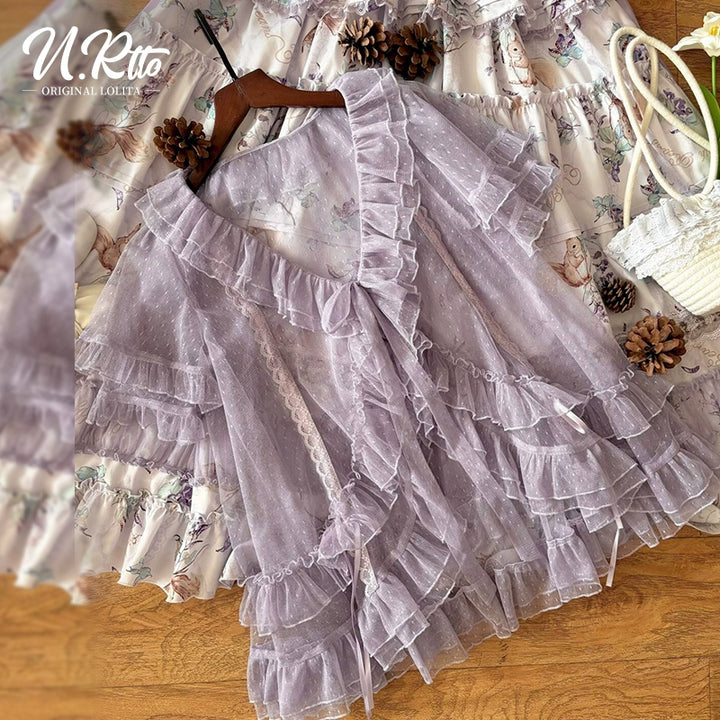 Urtto~Pea Squirrel~Country Lolita Purple JSK Dress with Tulle Cardigan