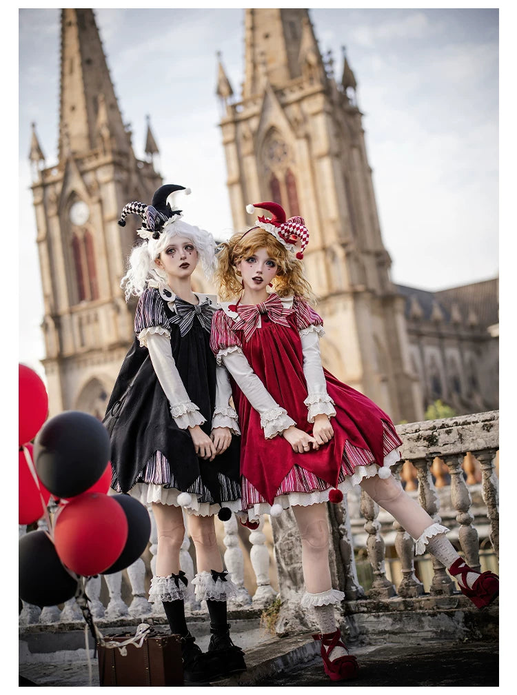 Puppet Mask - Clown Inspired Gothic Lolita OP Dress, Loose Fit 44409:807159