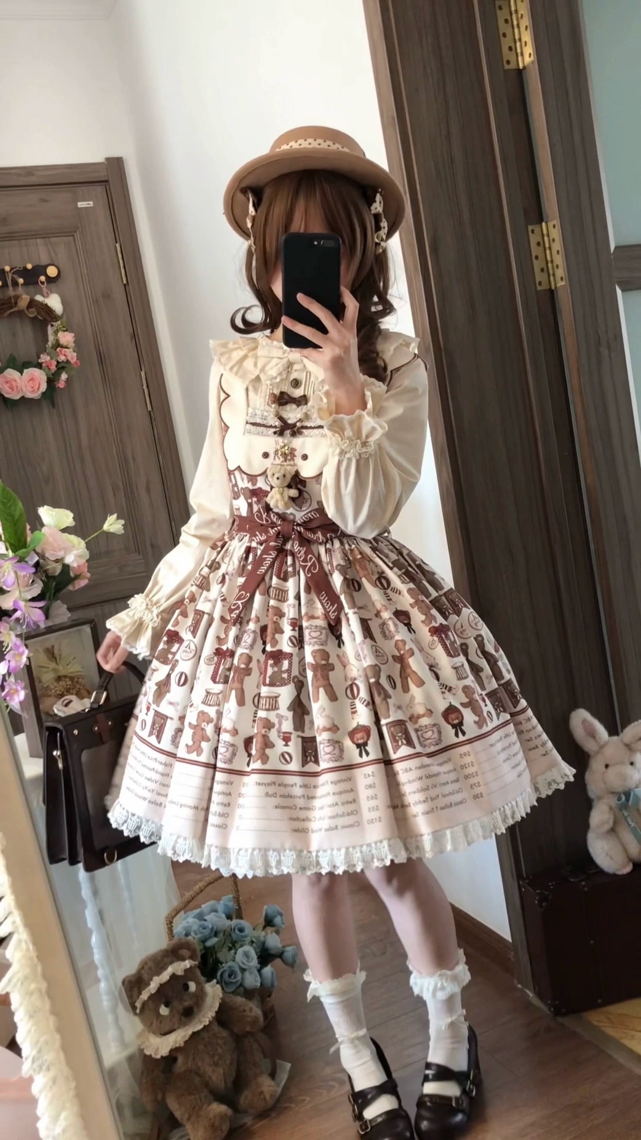Fairyfaith - Little Bear Daily - Kawaii Lolita Embroidered JSK & OP Dress, Bear Print 44384:806235