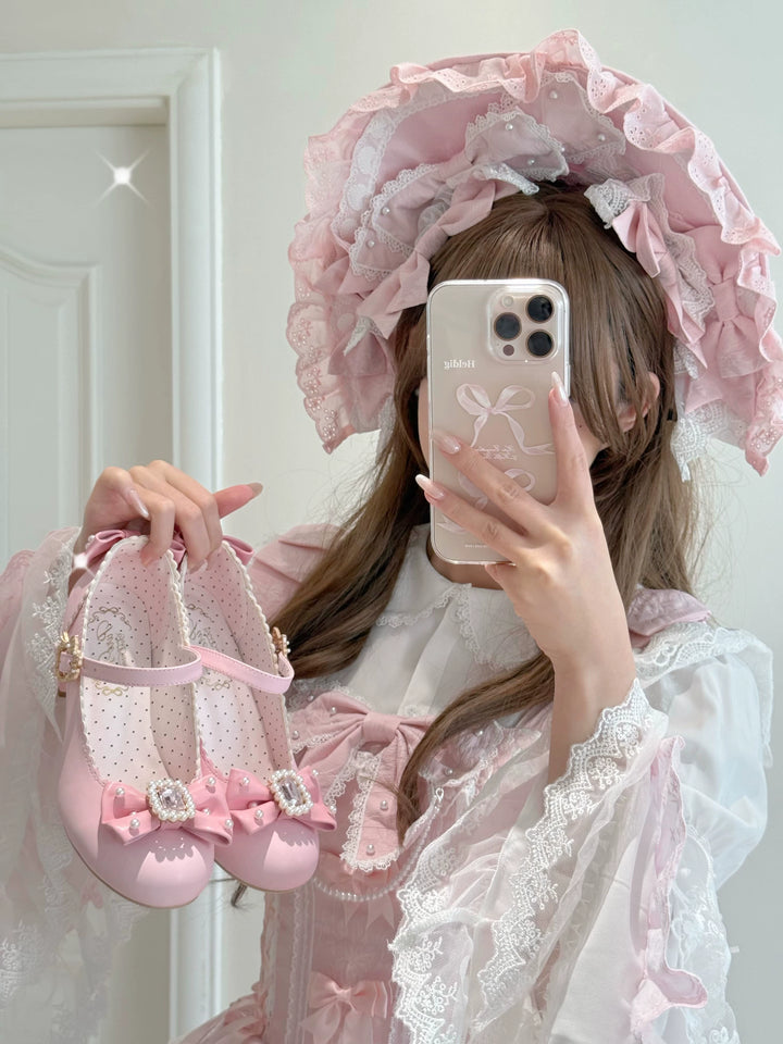 Pure Tea For Dream~Vintage Gemstone~Sweet Lolita Shoes Round Toe Heels with Bow 41836:715448