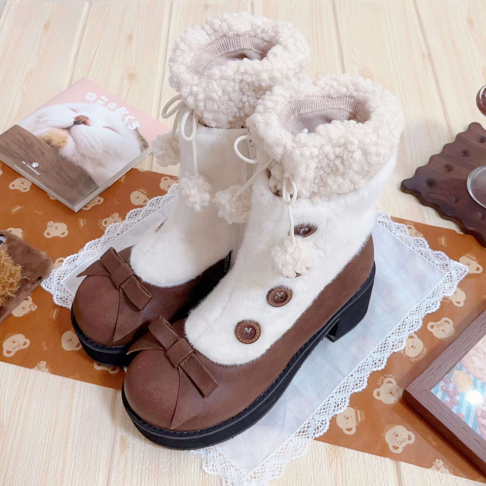 Dolly Doll~Winter Lolita Boots Fur Mary Jane Lolita Low Heel Shoes 32674:403276