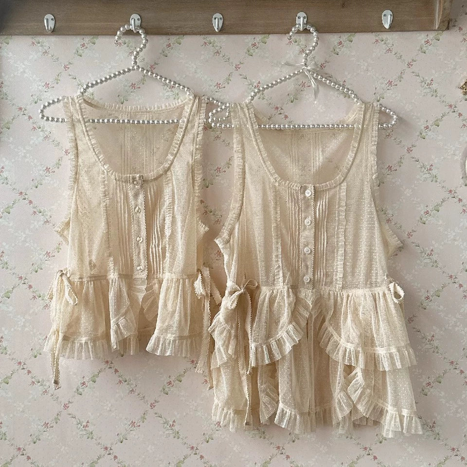 Sweet Dreamer~Antique Wall~Classic Vintage Lolita Vest Tulle Polka Dot Vest 41474:698972